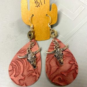 Faux leather steer head bullet earrings